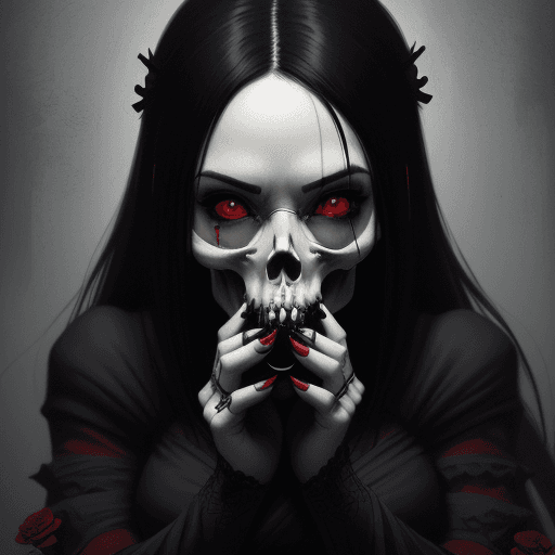 AI generated: an image of a woman kissing a skull, in the style of andreas rocha, japanese-inspired art, gothic re...