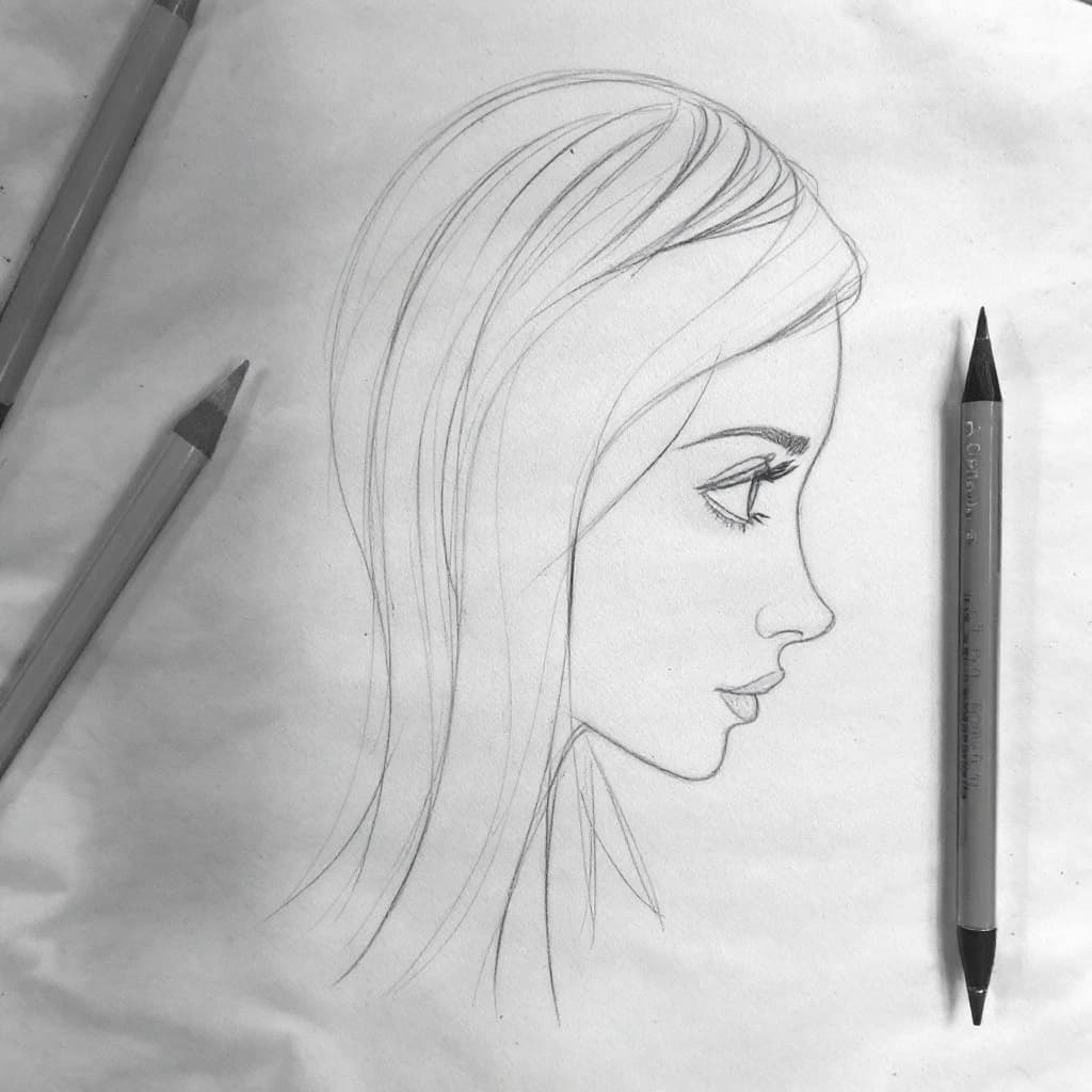 AI generated: graphite pencil drawing, simple, woman's face, beauty, side view, by Odilon Redon --ar 1:2 --stylize...