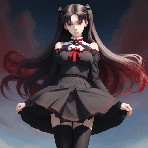 AI generated: masterpiece, best quality, 1girl, tohsaka rin, solo, long hair, thighhighs, skirt, blue eyes, two si...