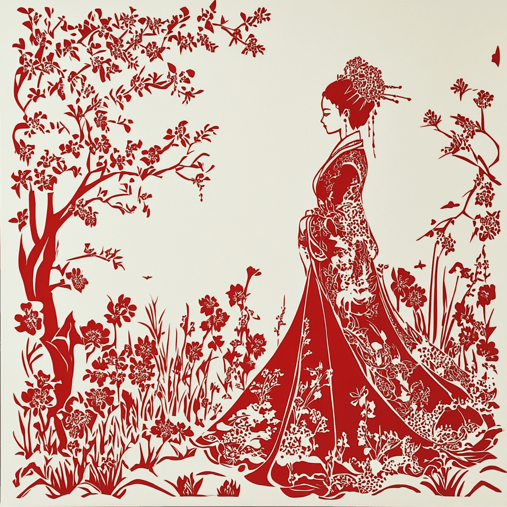 AI generated: The image is a traditional Chinese paper-cut artwork, predominantly in red and white. It beautifully...