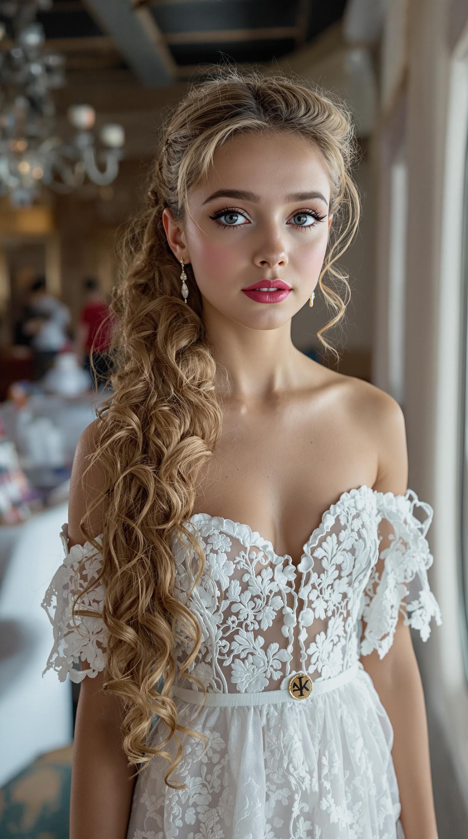 AI generated: a professional photo of a exceptionally beautiful girl aboard the Queen Mary (age 11), (eleven year ...