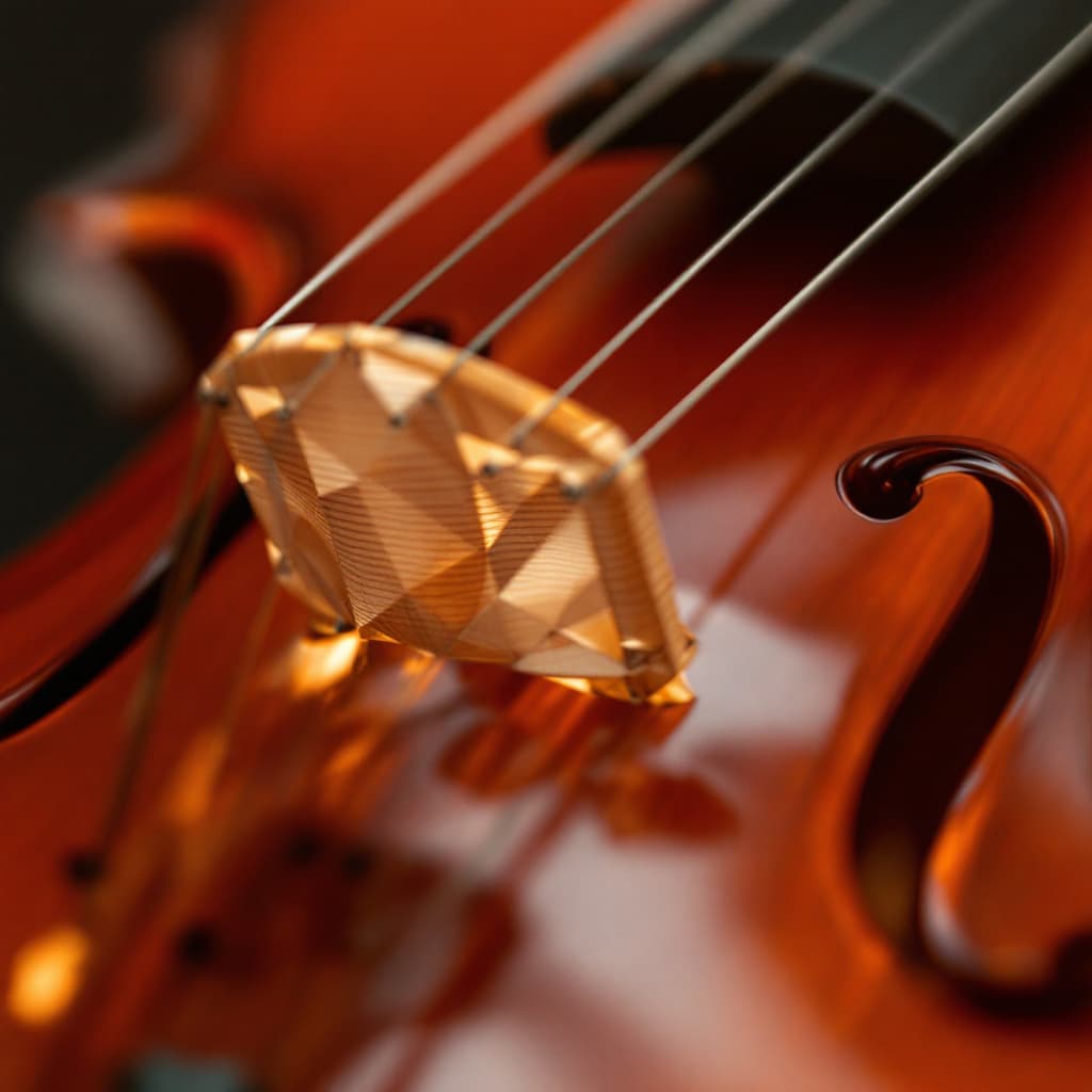 AI generated: 4.	3D close-up of a violin string vibrating in slow motion, woodgrain and tension visible --v 7 --st...