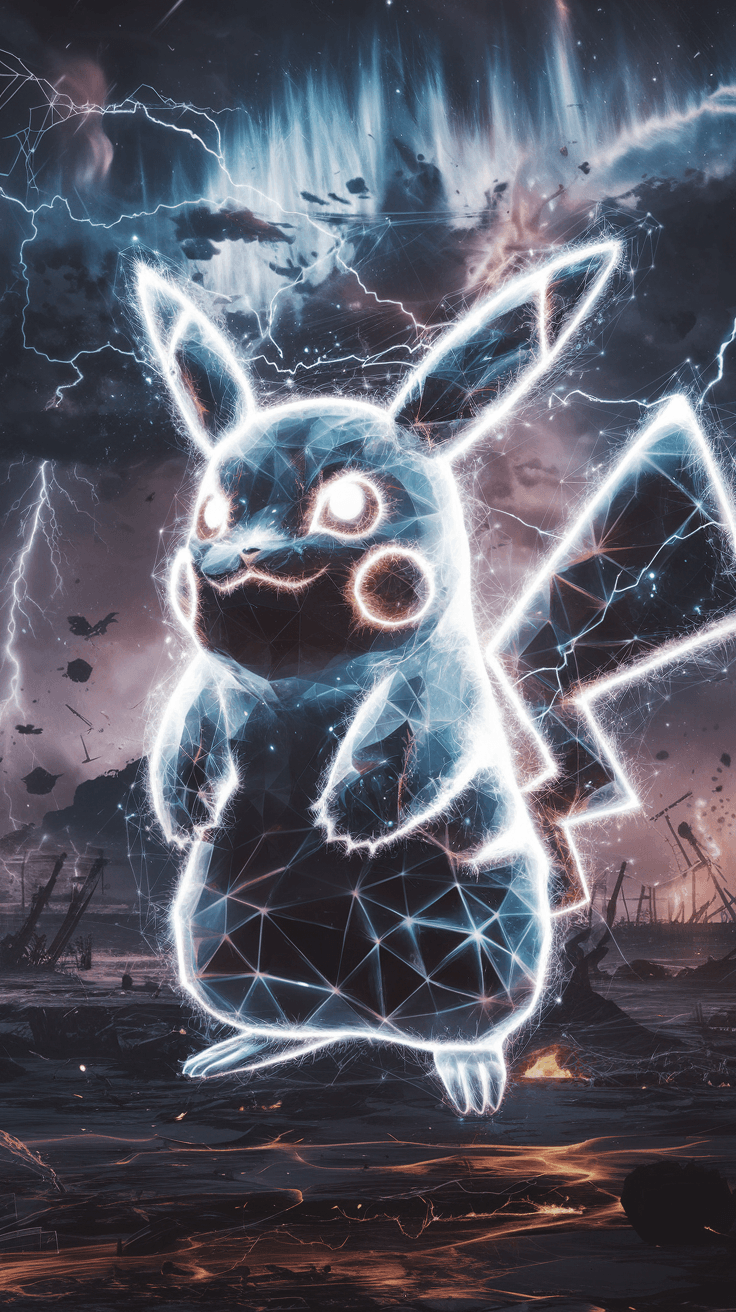 AI generated: Create an awe-inspiring masterpiece depicting a war-torn, godlike Pikachu transcending dimensional b...