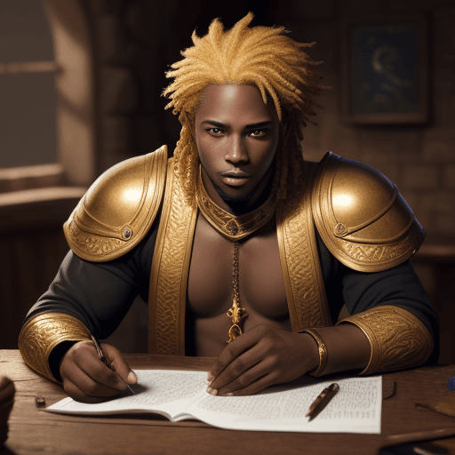 AI generated: Black man with golden hair and no pupils, Dungeons and Dragons, Fantasy, high definition