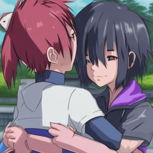 AI generated: Gammamon hugging hiro amanokawa