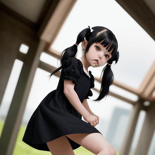 AI generated: Loli, young, black or dark short hair, twintails, suck, pussy, high kicking on sky, (portrait:1.5, m...