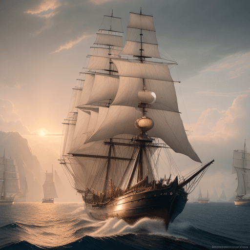 AI generated: Photo of a ultra realistic sailing ship, dramatic light, pale sunrise, cinematic lighting, battered,...