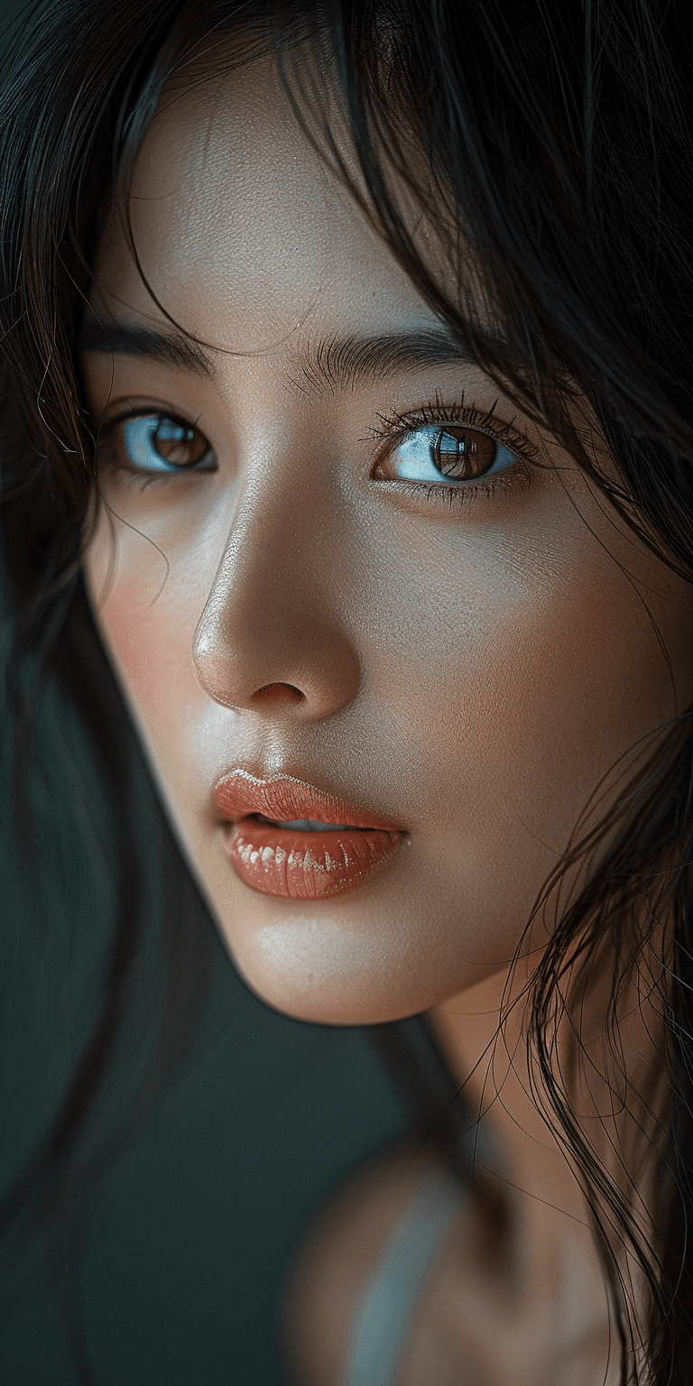 AI generated: high definition photo, stunning Asian model, close-up, in the style of Asian beauty standards, photo...