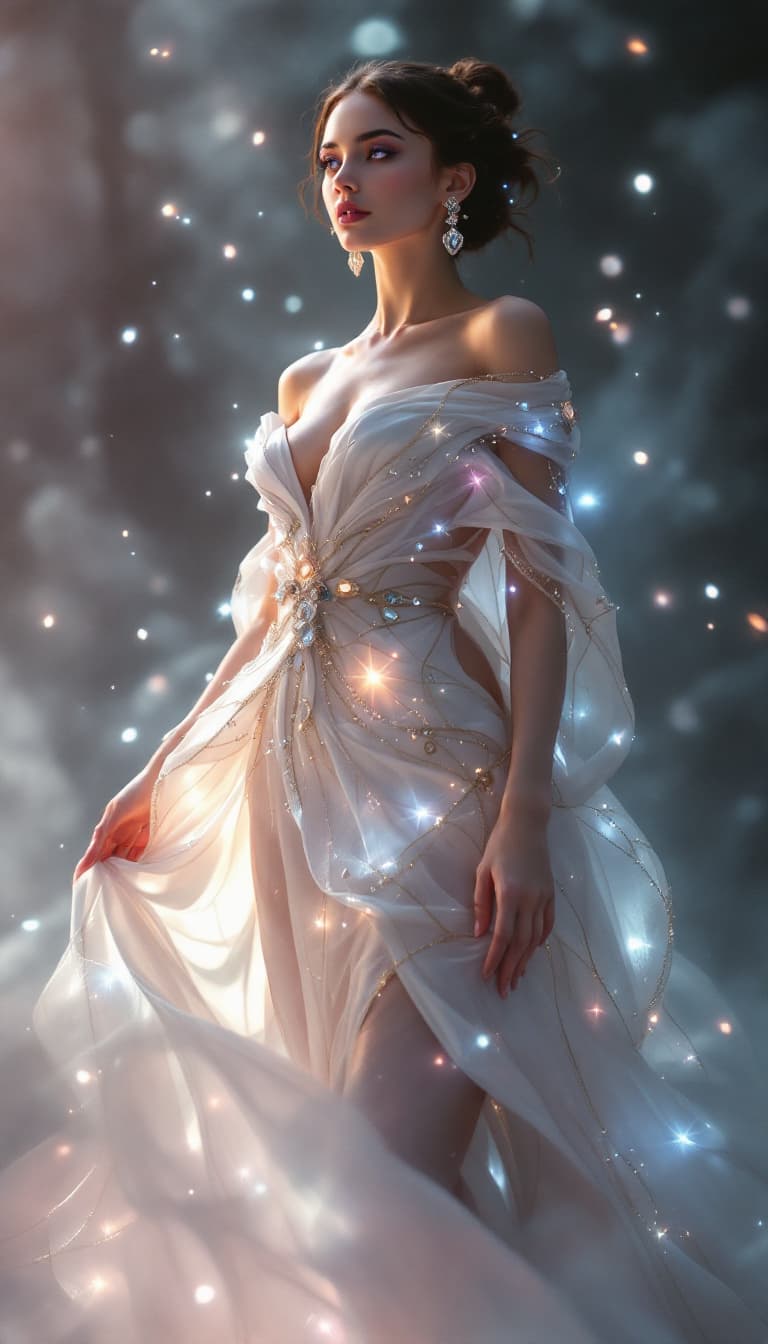AI generated: An ultra-realistic, full-body portrait of a captivating celestial sculptor woman, radiating ethereal...