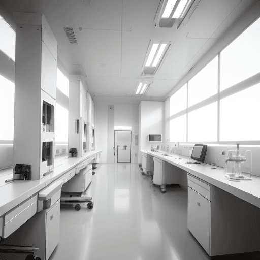 AI generated: white laboratory, high-tech laboratory, futuristic design style, sci-fi, clean lines, photographed, ...