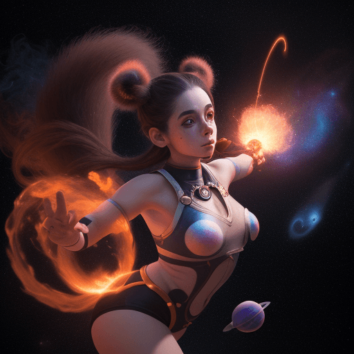 AI generated: ultra realistic beautiful and cute female anthropomorphic space monkey with monkey tail flow artist ...