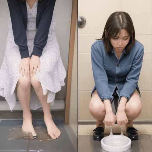 AI generated: High detail, female, peeing, omorashi, wetting, pee in clothes