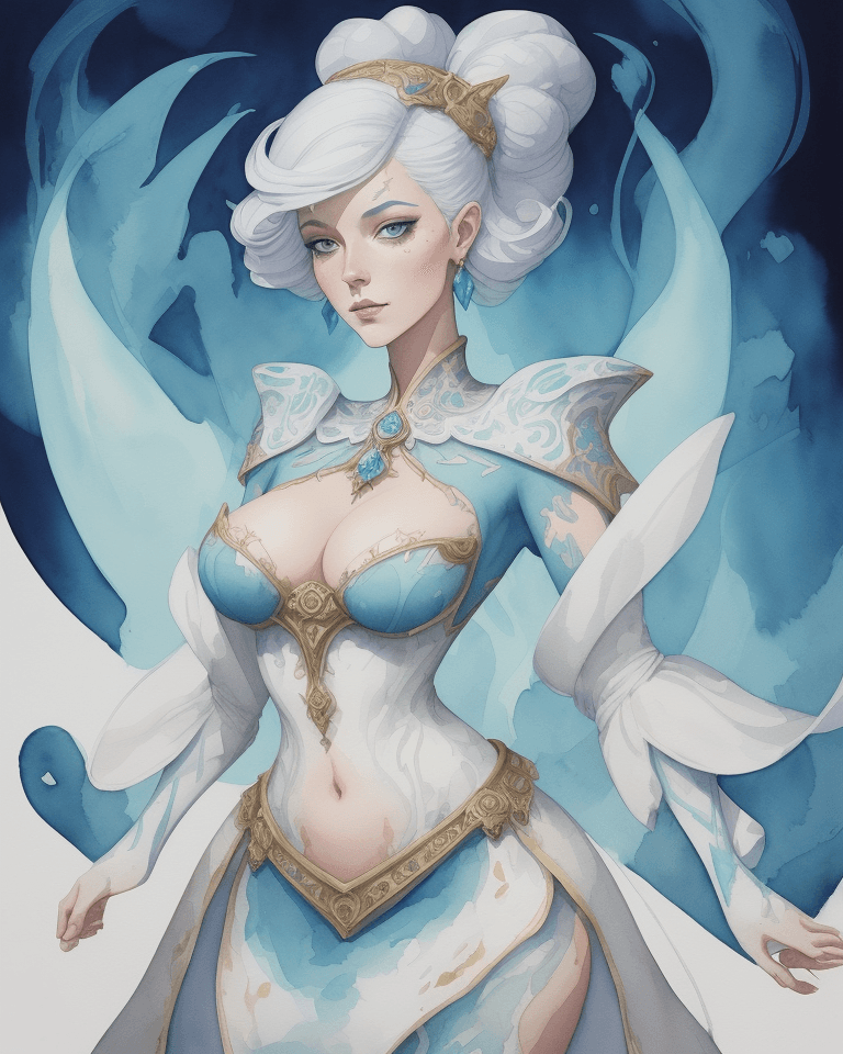 AI generated: Watercolor painting on parchment, a woman wearing an expensive costume, in the style of elemental fo...
