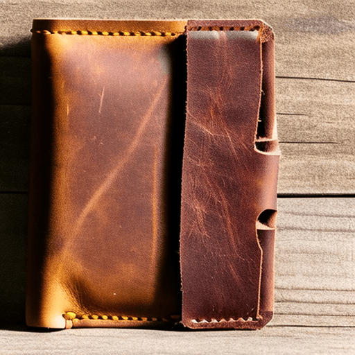 AI generated: An open leather wallet with no cash or credit cards inside in weeds