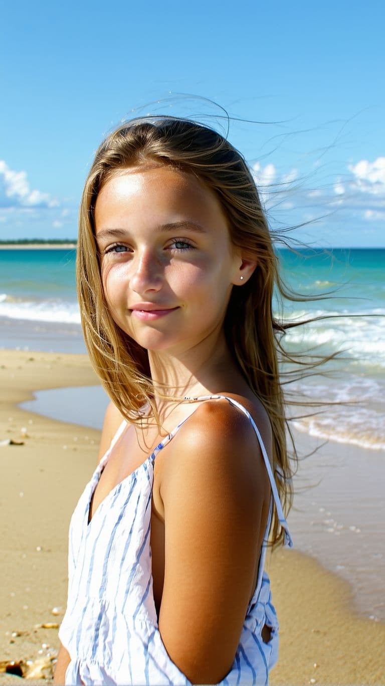 AI generated: A beautiful girl set on a beach.