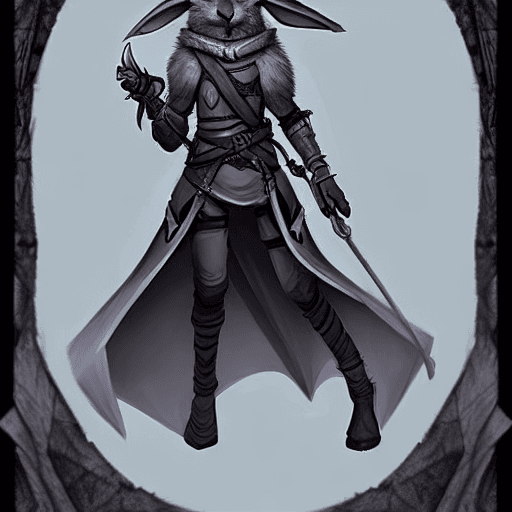 AI generated: female d&d harengon, female dnd rabbitfolk, :: grey fur with light black tipped ears, female rogue w...