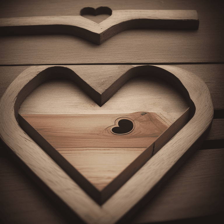 AI generated: wood heart, photographic cinematic