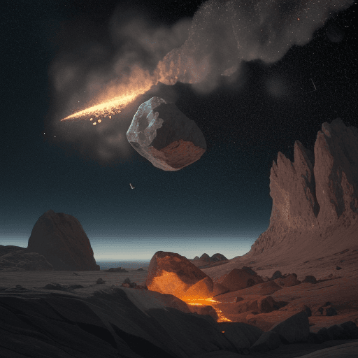 AI generated: Big meteorite rocks falling from the sky aglow with fire, ultra realistic, 4k Image