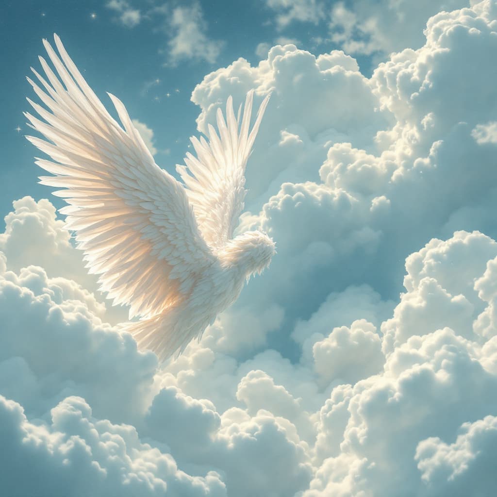 AI generated: Delicate  Angel wings in the clouds, deep blue sk --ar 3:4 --style raw --v 6.1 --stylize 400

--pers...