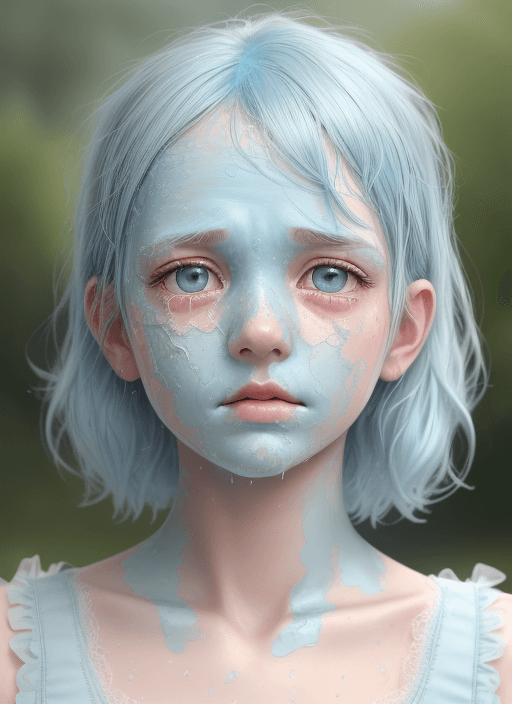 AI generated: A cute girl wearing light blue hair in a light blue lace dress, in the style of hyperrealism and pho...