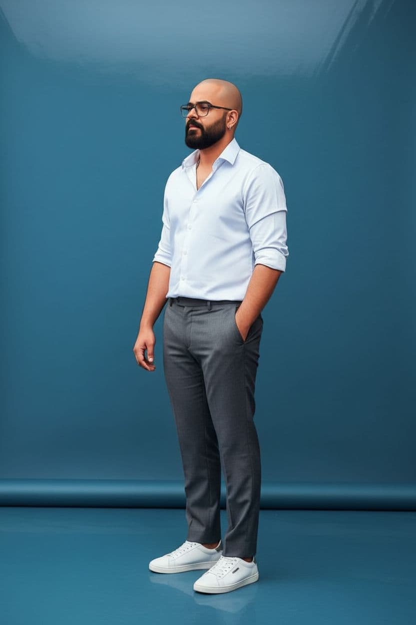 AI generated: a stylish young man with a lean, toned physique (around 57 kg, 5'6 tall) — his beard remains unchang...