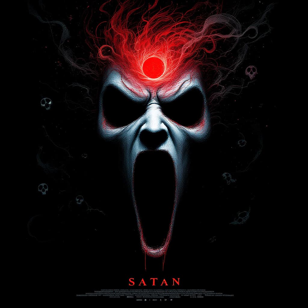 AI generated: A striking and eerie poster for the film "SATAN" featuring the iconic S for Satan, with the 'S' tran...