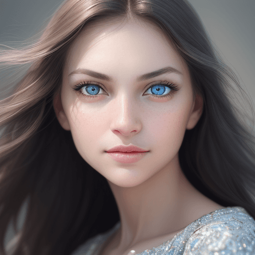 AI generated: Portrait Photography, A highly detailed close-up of a content woman looking left, with prominent, br...