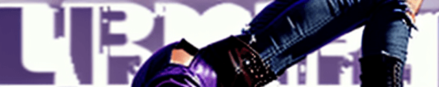 AI generated: Woman with short messy mid length blue hair, leather jacket, purple shirt, jeans, biker boots