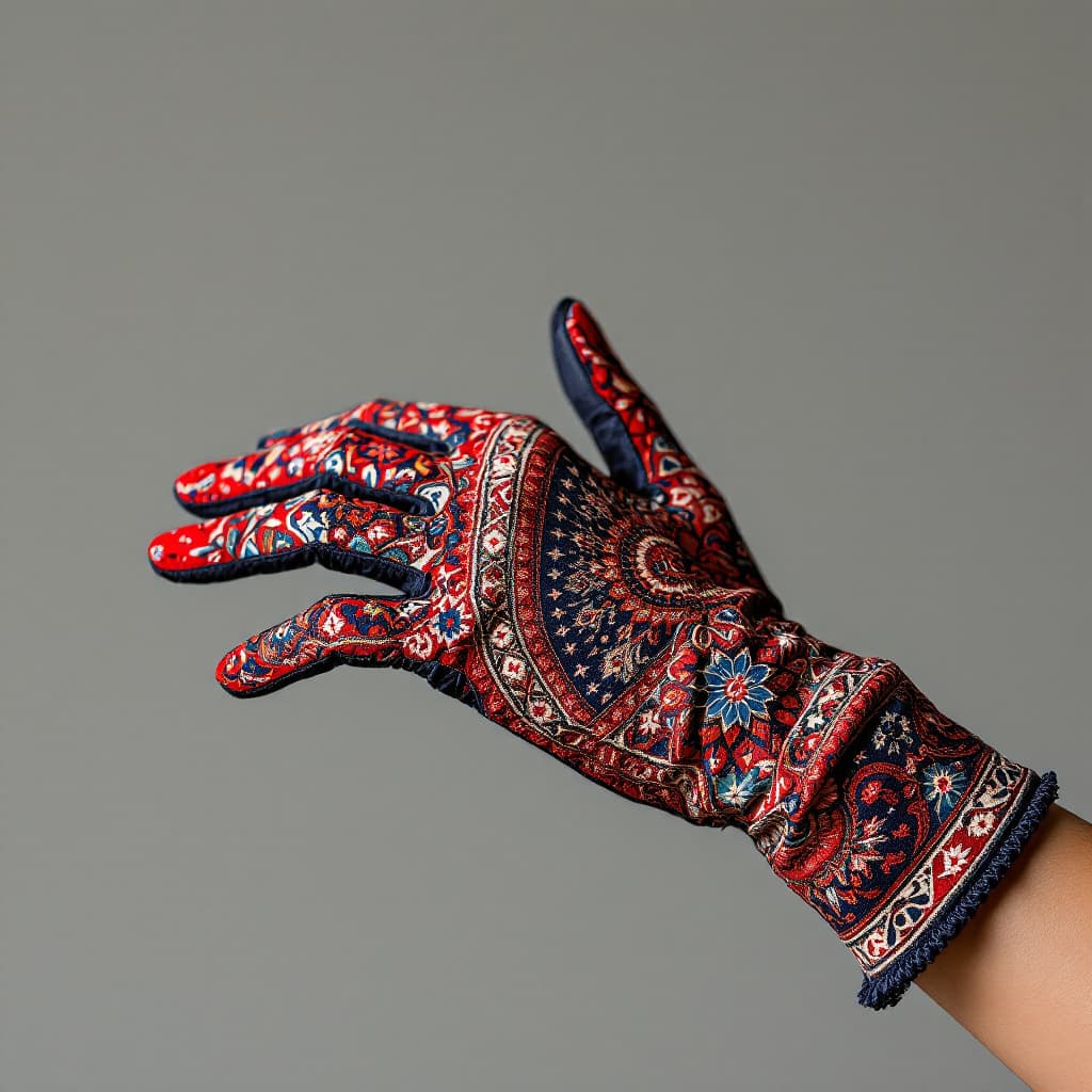 AI generated: Create a high-fashion modeling photo featuring a pair of elegant gloves. The gloves are intricately ...