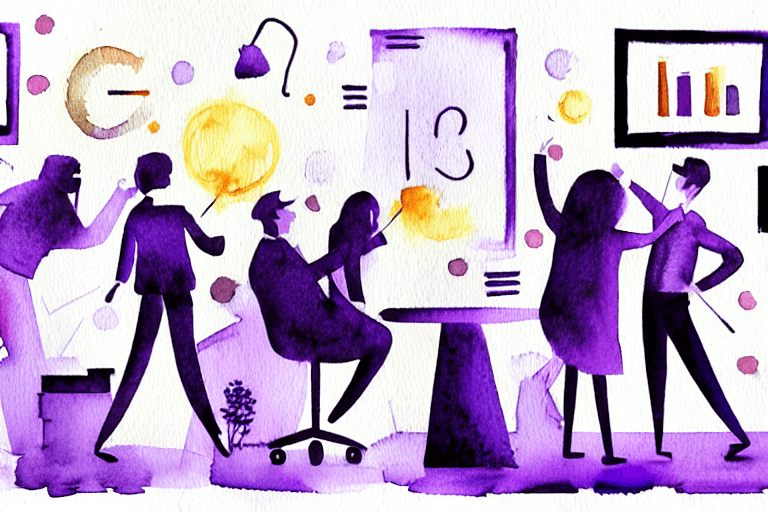 AI generated: illustration executives celebrating in startup office, watercolor and pencil, black and white and li...
