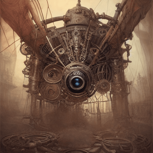 AI generated: low angle shot of a steampunk camera machine by clive barker, intricate, elegant, highly detailed, c...