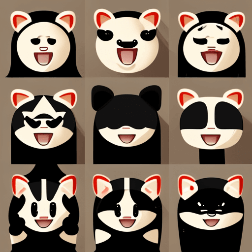 AI generated: Icons, set of icons, animal world, animals, various poses and movements, various emotions. Joy, Ange...