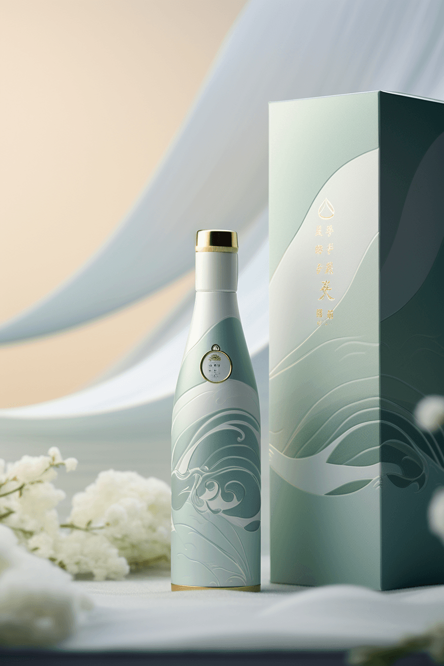 AI generated: Package design, Pan Shot of a calming and soothing beverage, with a serene and elegant label design,...