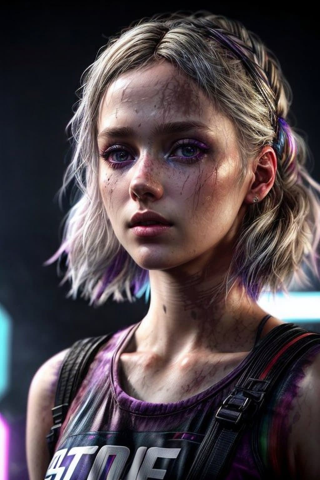 AI generated: Portrait of a young Nordic woman, infected with spores from The Last of Us, close-up shot, low angle...