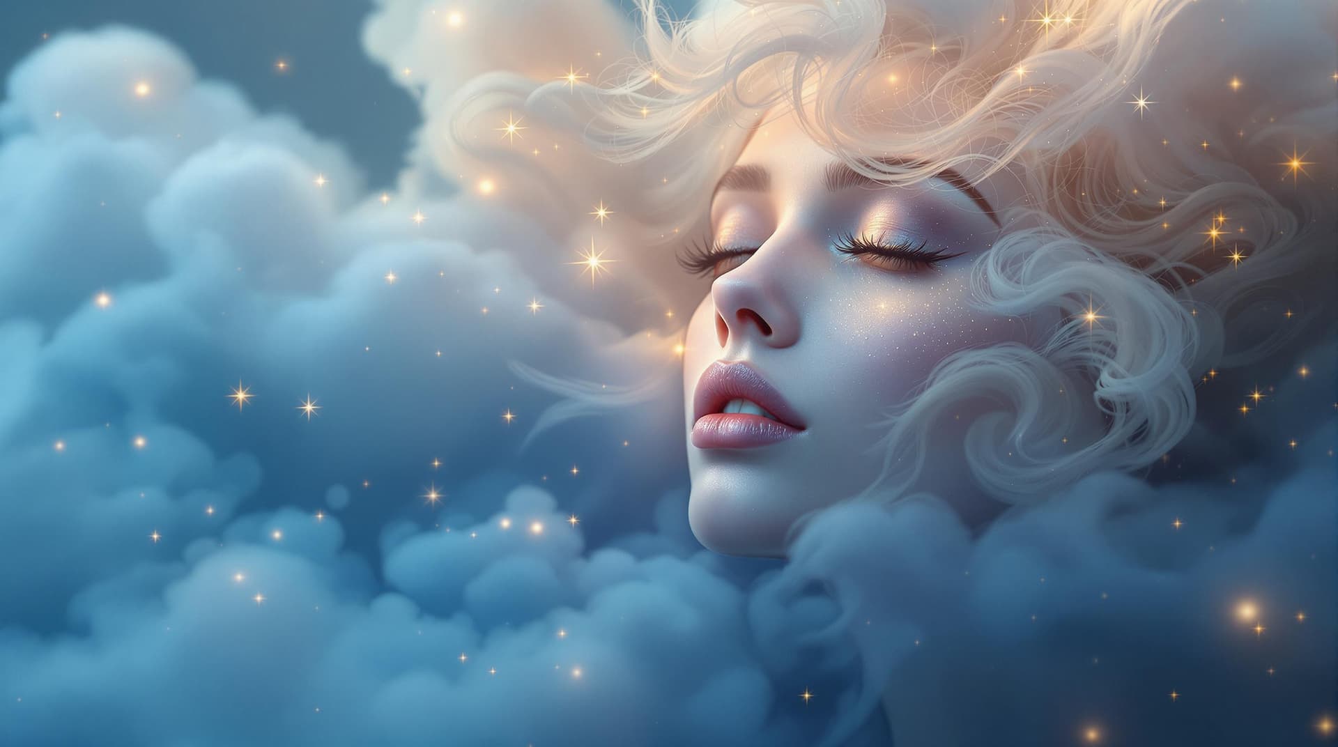AI generated:  a misty blue and earth tones vaporous cloud, resembling a celestial aura, with the gentle, wispy te...