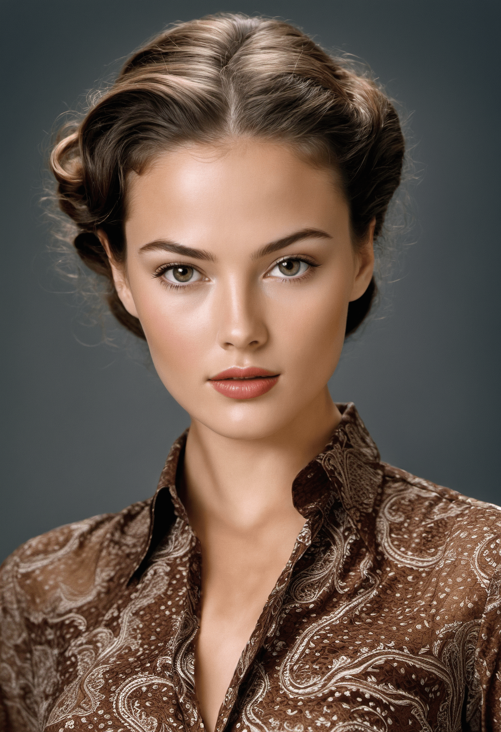 AI generated: A portrait of a young beautiful girl, glamorous look, lips with lip-gloss, layered bob hair style, s...