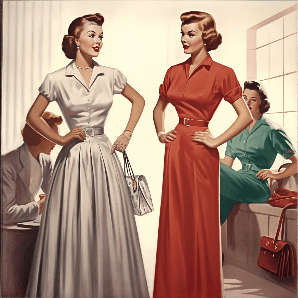 AI generated: women, perfect faces, fashion, 1954
