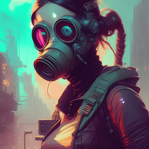 AI generated: girl wearing cyberpunk gas mask, Cyberpunk Colors, Cyberpunk Style, fantasy art by greg rutkowski, l...