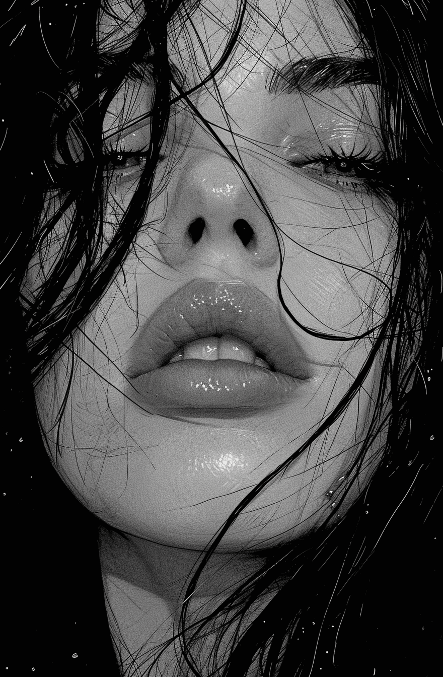 AI generated: art print of a woman with long black hair, in the style of messy, martin ansin, olivier valsecchi, b...