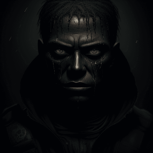 AI generated: Portrait of a dark man, mask on face, creepy, dark, highly detailed, rendered with octane, damp, den...