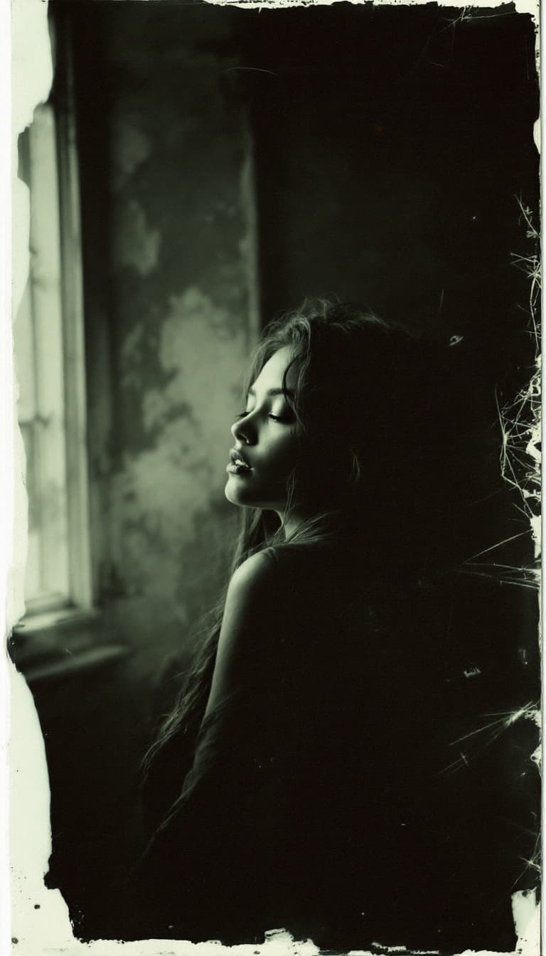 AI generated: woman, old polaroid photo, sad mood