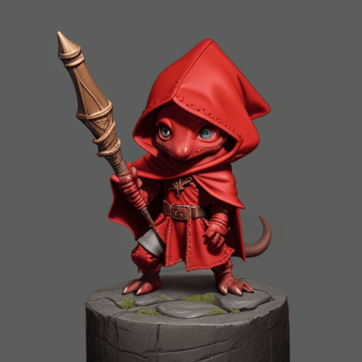 AI generated: Dungeons and Dragons, A red Kobold, Small, goggles, cloak and hood