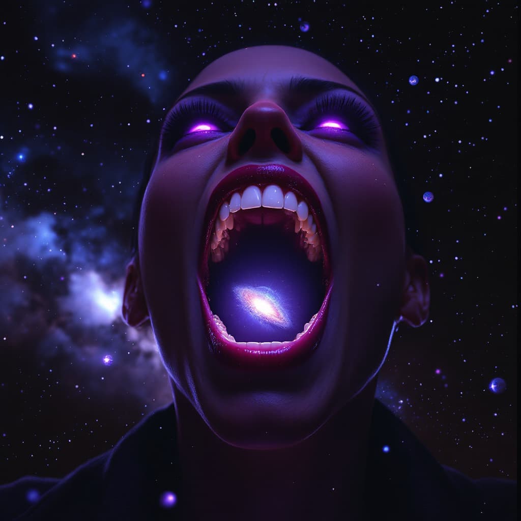AI generated: enormous giantess sandra bullock
bigger than a galaxy  floating in space, minuscule galaxy in front ...