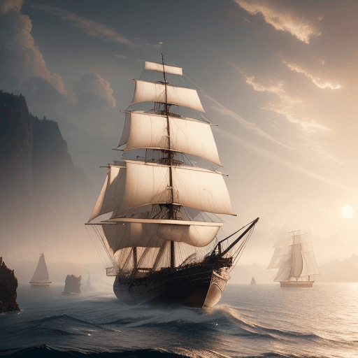 AI generated: Photo of a ultra realistic sailing ship, dramatic light, pale sunrise, cinematic lighting, battered,...