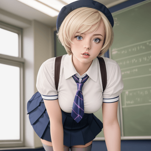 AI generated: masterpiece, mid shot, sexy femboy with short hair on all fours, looking over shoulder at camera, ey...