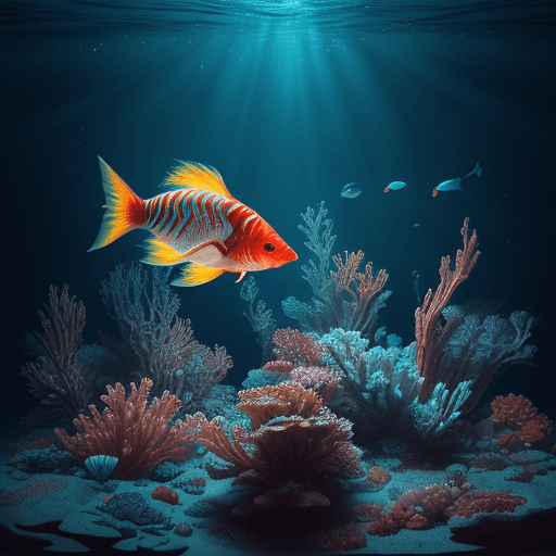 AI generated: (underwater scenery:1.3), luminous fish, Fish glowing in red and blue, hyper emotional, 32k UHD reso...