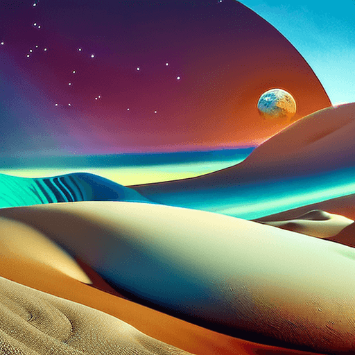 AI generated: illustration of a strange mysterious desolate desert with light blue sand , painting like ,light wha...
