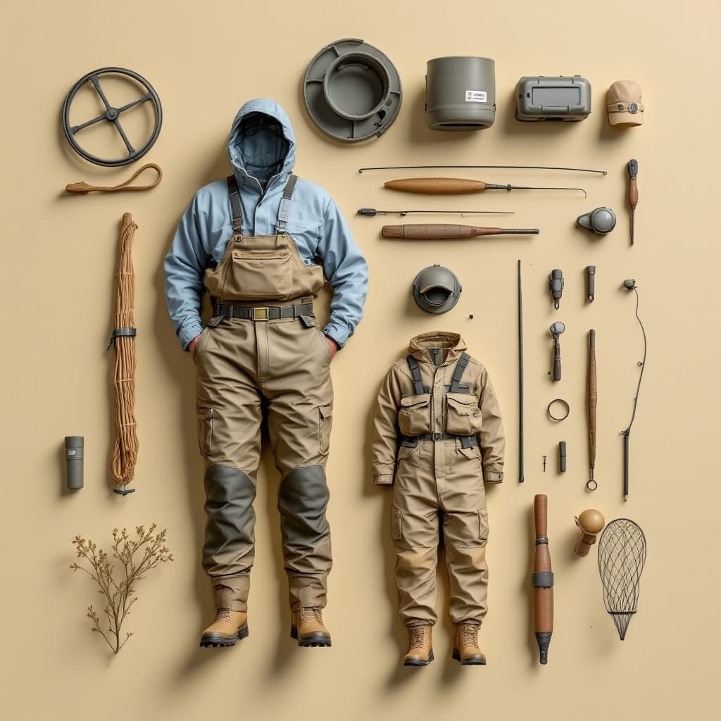AI generated: Featuring fly anglers wearing plastic model kit style image featuring fly anglers wearing wading pan...