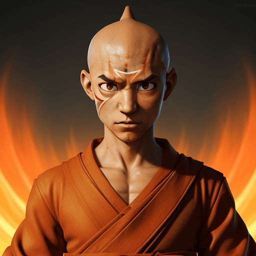 AI generated: avatar aang, the last airbender, in the style of furaffinity, orange robes, red, #vfxfriday, massurr...