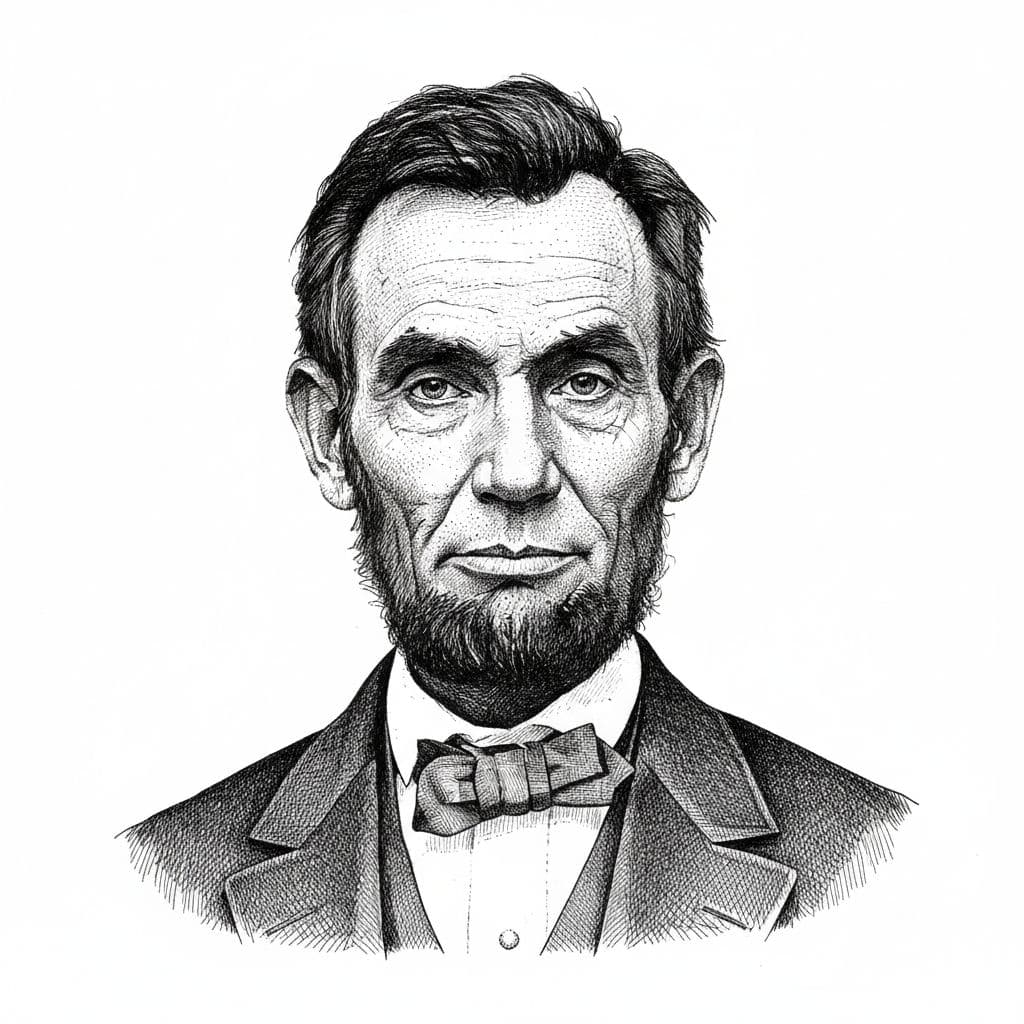 AI generated: hiperrealistic portrait, ink, abraham lincol, portrait isolated on white background